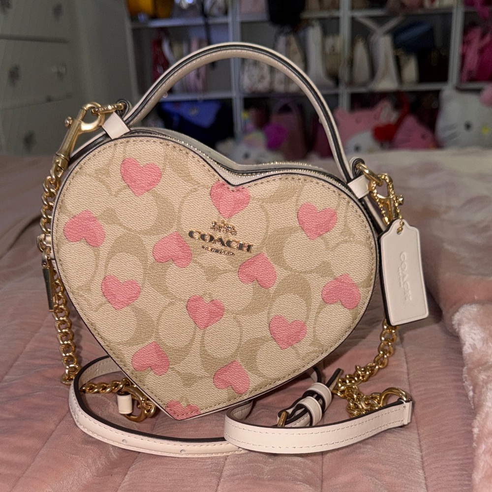 Coach Heart-Shaped Mini Crossbody in Pink and Beige